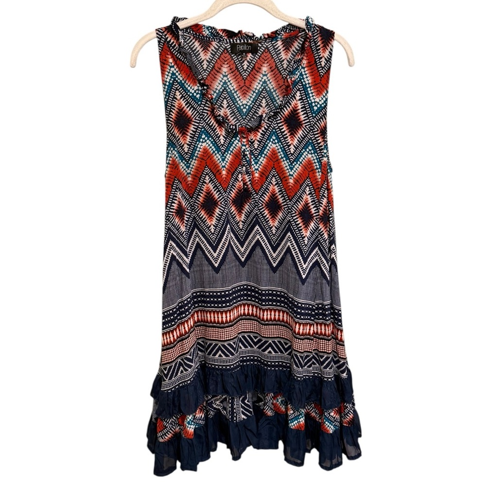 Papillon Blanc Multicolor Chevron Dress